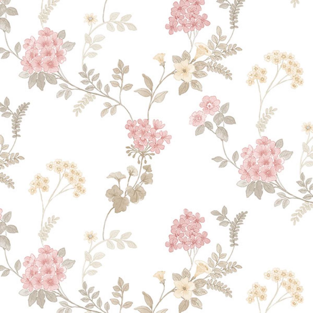 Patton Wallcoverings AF37732 Flourish (Abby Rose 4) Fern Floral Wallpaper in Pink, Khaki, Grey & Blush